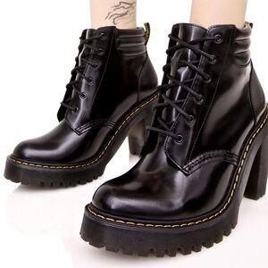 Dr. Martens Persephone High-Heel Platform Black Lace Up Booties Women’s Size 9